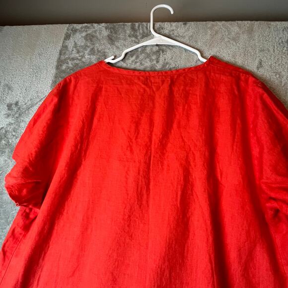FLAX 100% Linen Boxy Tee Red Minimalist Oversized Lagenlook Top Size Large - Picture 4 of 6